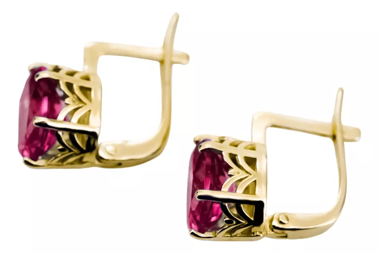 8 كارت من الذهب الأصفر 333 Ruby أقراط vec003x-rb روسي سوفيتي الاتحاد السوفيتي فينتاج آرت ديكو style Art Deco